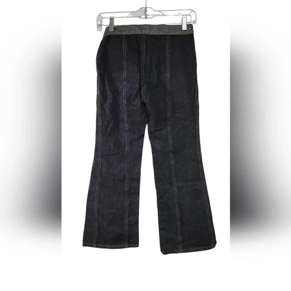Tommy Hilfiger Dark Wash Flared Denim Pants | Size 10 | Retro Zip & Circle Pocke